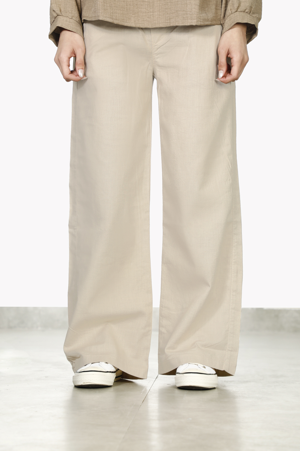 PWC02177-Model-Cream-b شلوار لینن Wide leg زنانه W2177 - Image 1