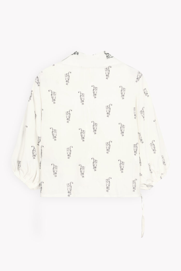 شومیز کرپ زنانه طرح گربه F000952 - Image 2
